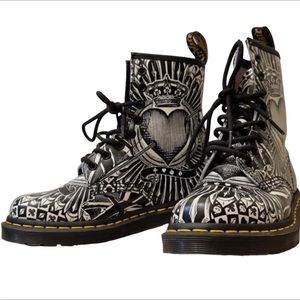 Dr. Martens Black and White Graphic Lace Up Boots